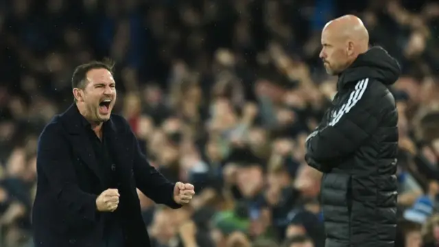 Frank Lampard celebrating Everton's early goal.