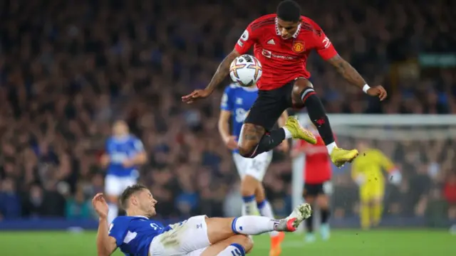 Marcus Rashford during the build up to his disallowed goal.