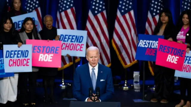 President Joe Biden speaks about the importance of electing Democrats who want to restore abortion rights, during an event hosted by the Democratic National Committee at the Howard Theatre in Washington, D.C. on Tuesday, October 18, 2022.