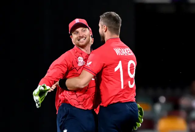 Jos Buttler celebrates dismissing Devon Conway