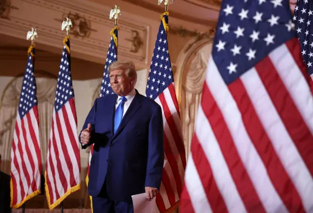 Donald Trump gives a thumbs up at his Mar-a-Lago residence in Florida on Election Night.