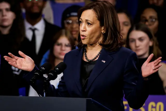 Kamala Harris addresses supporters at the Howard Theater in Washington DC on 10 November 2022