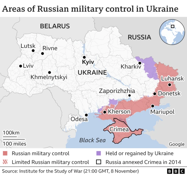 Map showing control of UKraine