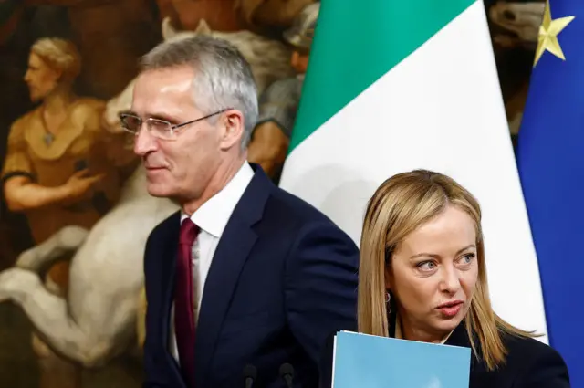 Nato's Secretary General Jens Stoltenberg pictured alongside Italian Prime Minister Giorgia Meloni