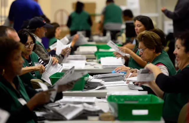 Poll workers preparing ballots in Denver on the eve of Election Day