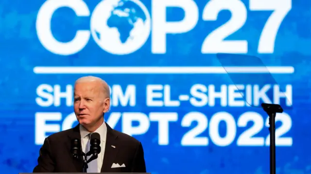 US President Joe Biden delivers a speech at COP27 climate summit