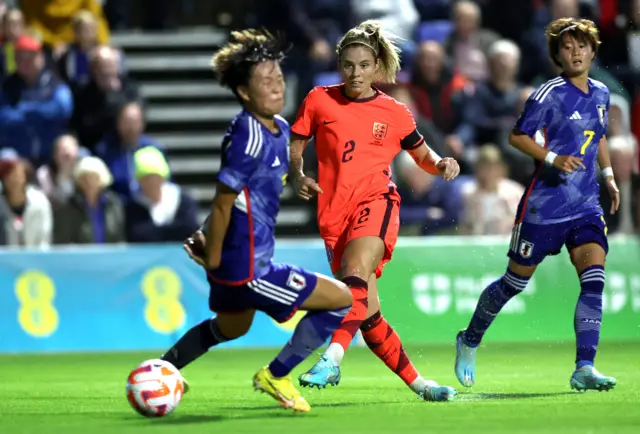 England's Rachel Daly scores the opening goal in friendly v Japan in Murcia
