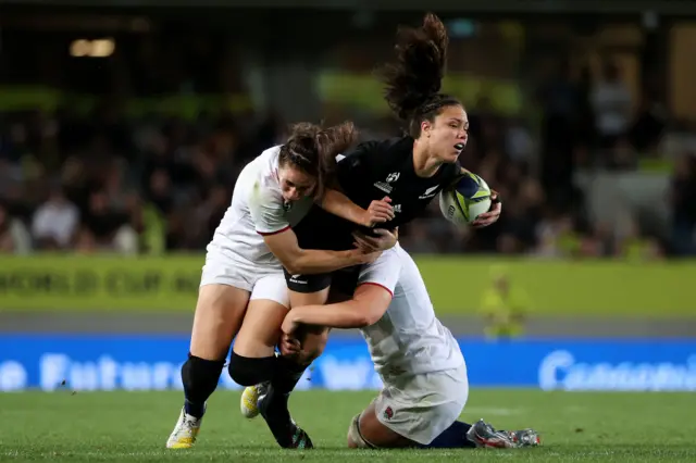 Ruby Tui of New Zealand is tackled