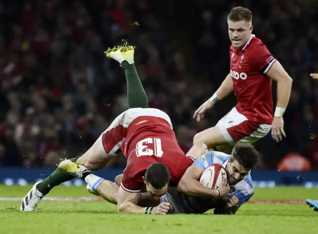 Wales' George North in action with Argentina's Juan Cruz Mallia