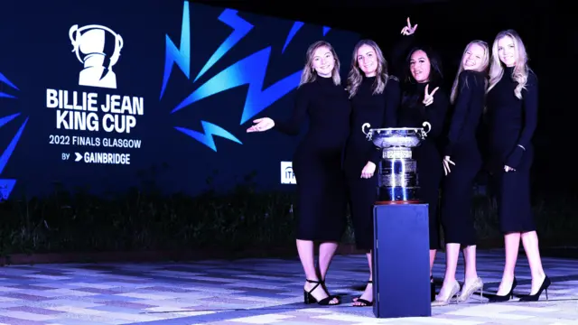 Alicia Barnett, Olivia Nicholls , Heather Watson, Harriet Dart and Katie Boulter at the welcome reception of The Billie Jean King Cup