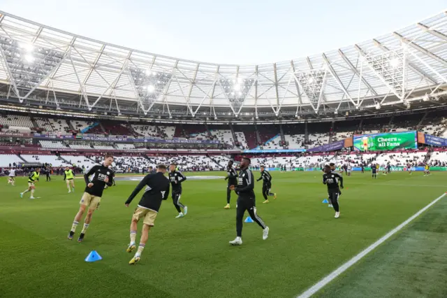 Leicester warm-up at London Stadium ahead of premier league match v West Ham