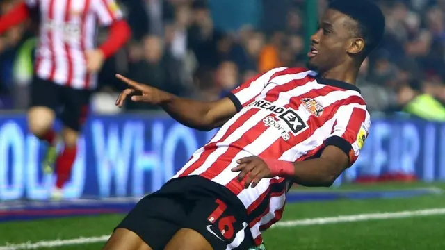 Amad Diallo celebrates scoring for Sunderland