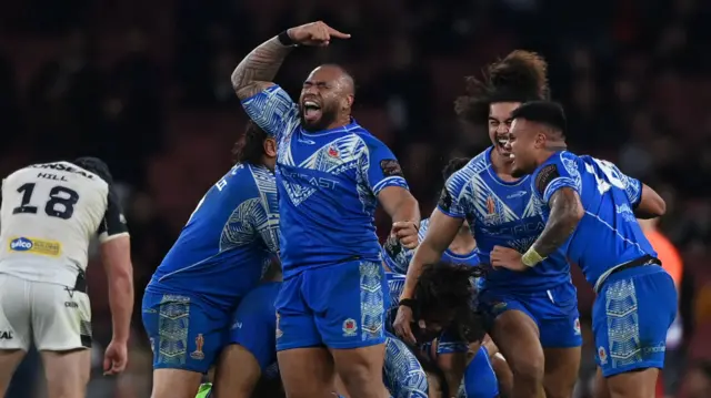 Samoa captain Junior Paulo celebrates