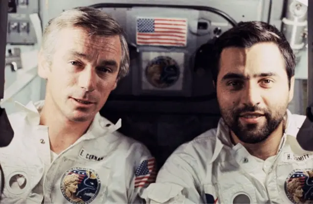 Picture of Gene Cernan (left) and Harrison "Jack" Schmitt sitting side by side