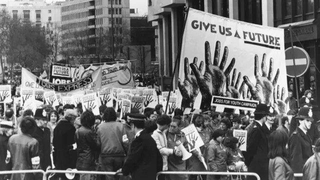 Young people protesting youth unemployment in London in 1981