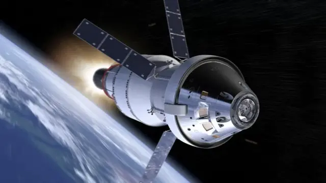 Artwork: The upper-stage of the rocket put the Orion capsule on a path to the Moon