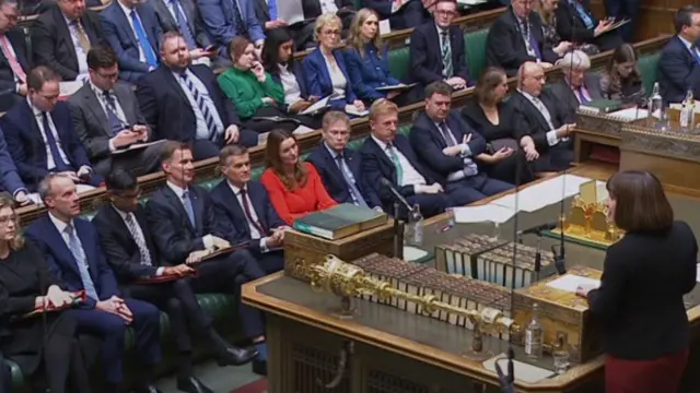 Tory MPs watch on as the shadow chancellor delivers her repsonse