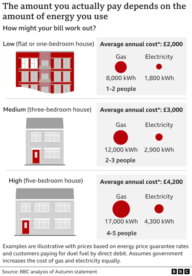 Chart showing the amounts paid on average by different sized households