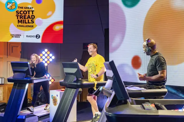 Clare Runacres with Scott Mills and Trevor Nelson