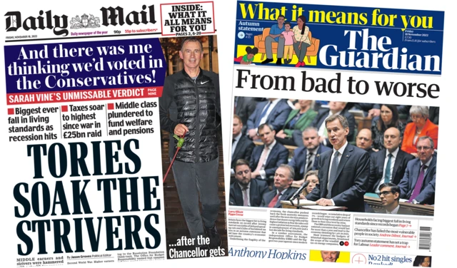 Front pages of the Daily Mail and the Guardian