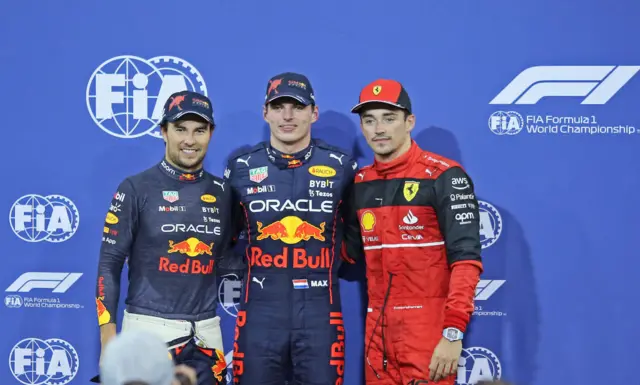 Sergio Perez, Max Verstappen and Charles Leclerc