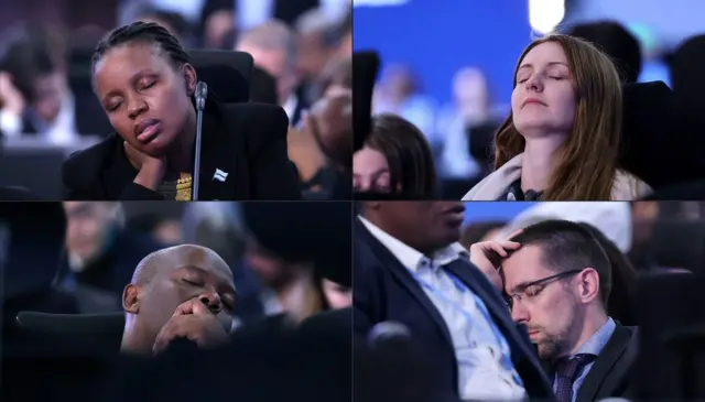 This combination of photos shows four participants snoozing during the final stages of COP27