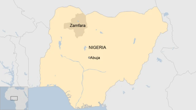 Map of Nigeria with Zamfara region highlighted and Abuja