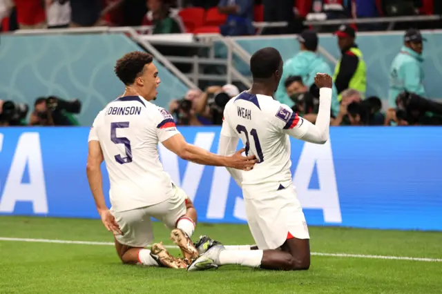 Tim Weah celebrates