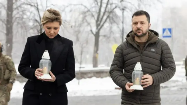 President Zelensky and his wife Olena attending a commemoration event in Kyiv on Freedom Day