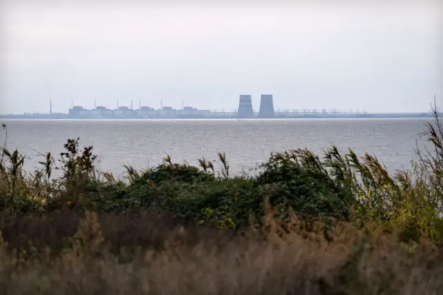 A view of the Zaporizhzhia power plant from across the Dnipro River