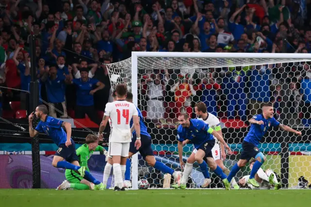 Leonardo Bonucci celebrates scoring for Italy against England