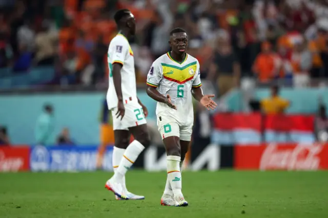 Nampalys Mendy reacts to the Netherlands goal