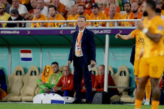 Louis van Gaal watches on from the technical area