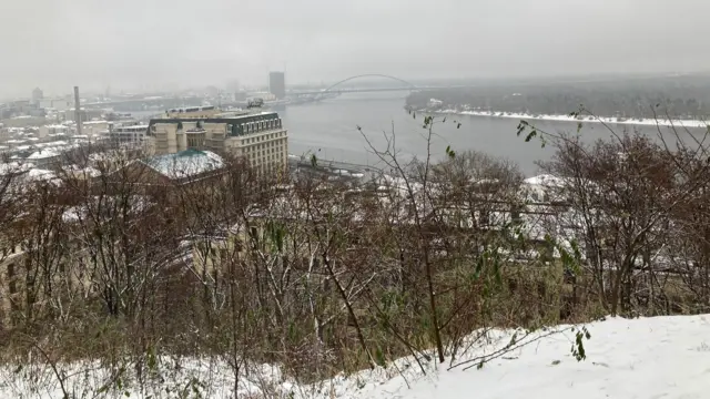 A view of snow fallen across Kyiv's landscape