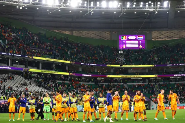 Netherlands applaud the fans after their win