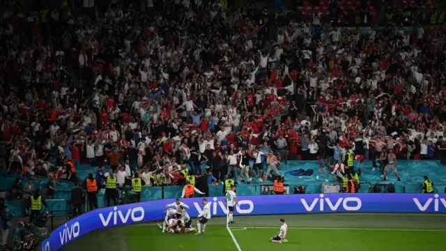 England celebrate scoring against Denmark at Euro 2020