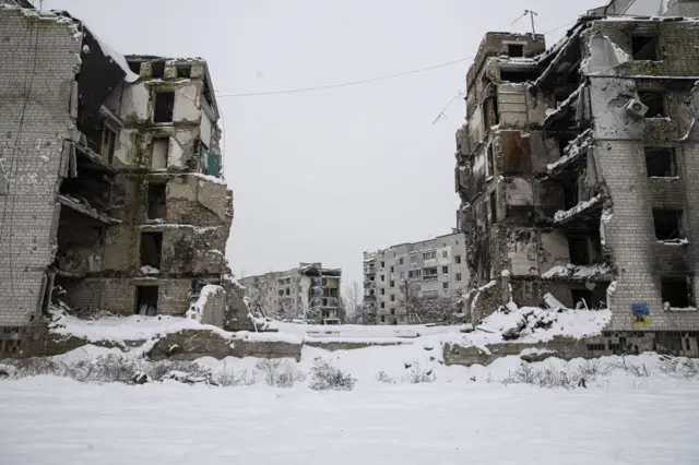 A view of snowfall in Borodyanka in the Kyiv region