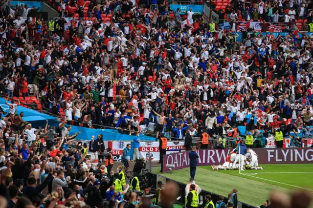 England celebrate scoring against Germany at Euro 2020