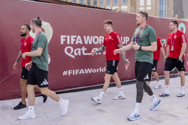 Wales players arriving at USA game