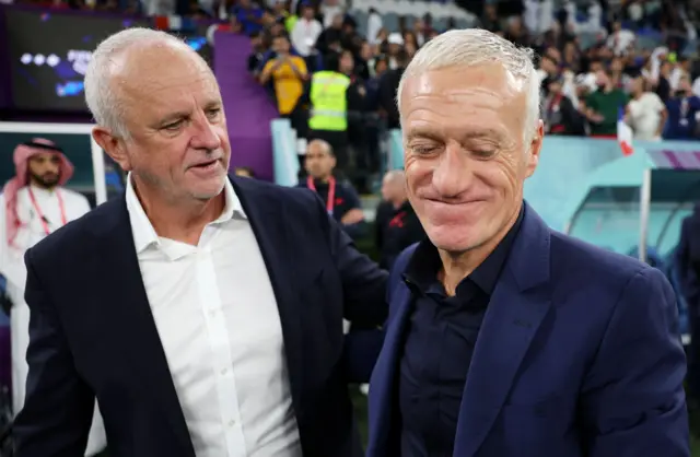 Australia boss Graham Arnold and France manager Didier Deschamps.