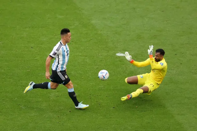 Lautaro Martinez scores for Argentina, before the goal is disallowed for offside