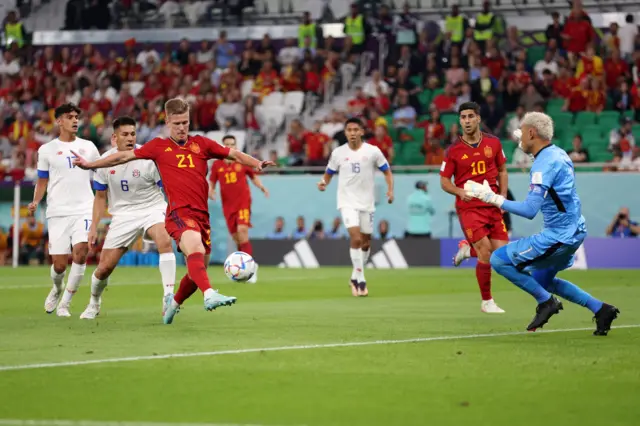 Dani Olmo scores for Spain against Costa Rica