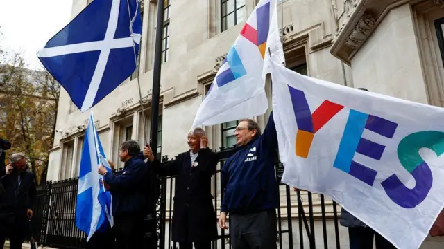 Scottish independence supporters holding flags at a protest