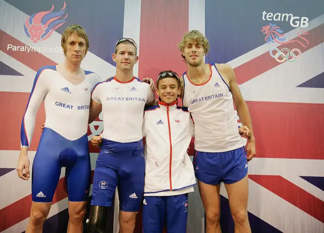 McFall, centre left, alongside Bradley Wiggins, Tom Daley and Chris Tomlinson in 2008