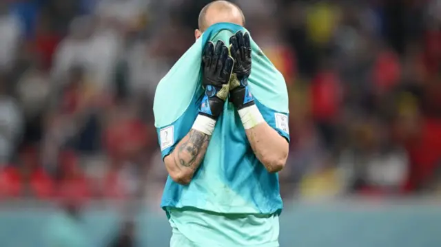 Canada goalkeeper Milan Borjan holding his head