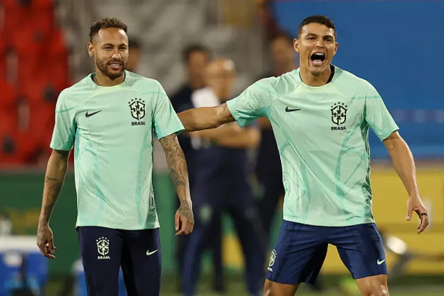 Neymar and Thiago Silva training ahead of Brazil's first match at World Cup 2022