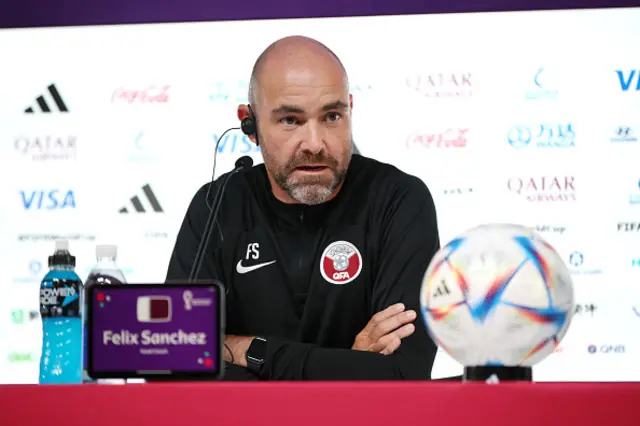 Qatar manager Felix Sanchez speaking to the media ahead of the match against Senegal