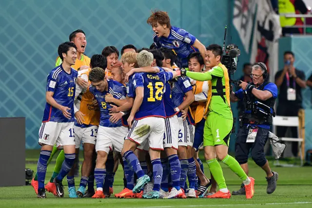 Japan celebrate their win over Germany at the 2022 World Cup.