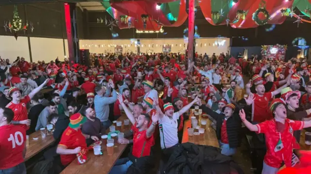 Wales fans singing in Cardiff venue before kick off