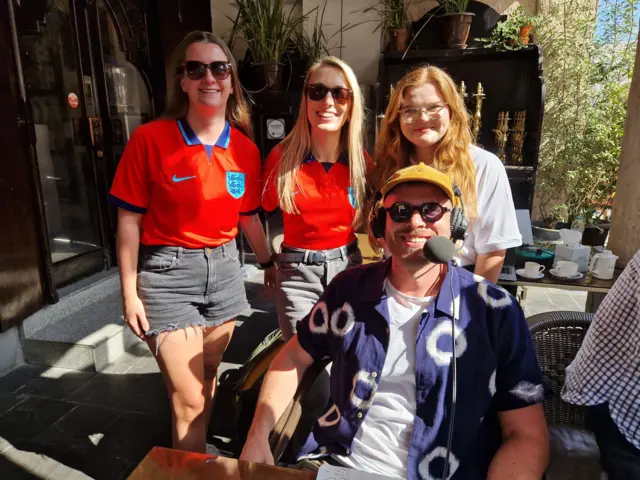 England fans Lucy, Kat and Anna in Qatar